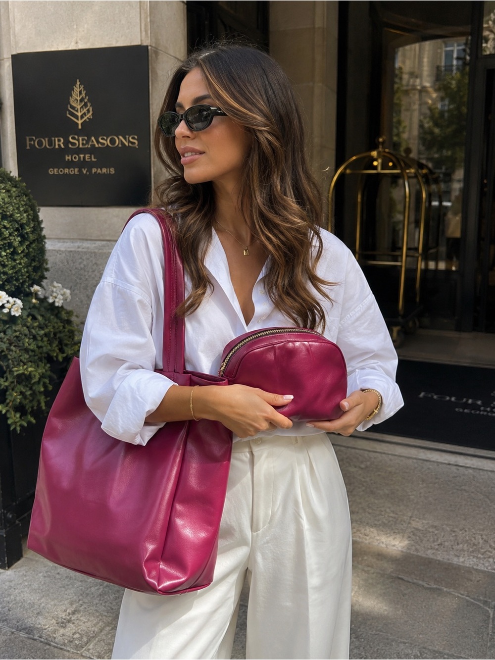 Neiman Marcus Tote Bag + Cosmetic Bag Set – Unused – Rich Berry Pink Shopper